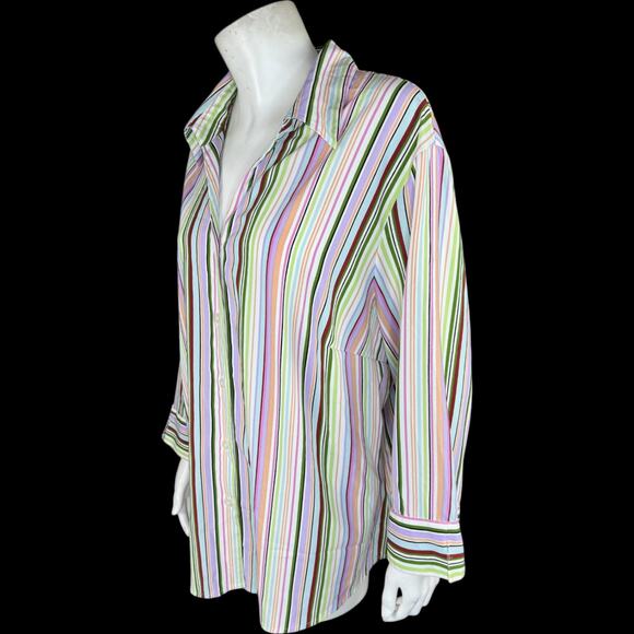 Notations Woman Button Up Shirt Striped Long Sleeve Blouse Plus 2X Multicolor - Picture 11 of 12